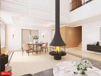 Дровяной камин MARINA 993 центральный со стеклом в Москве, Екатеринбурге, Краснодаре, Нижнем Новгороде